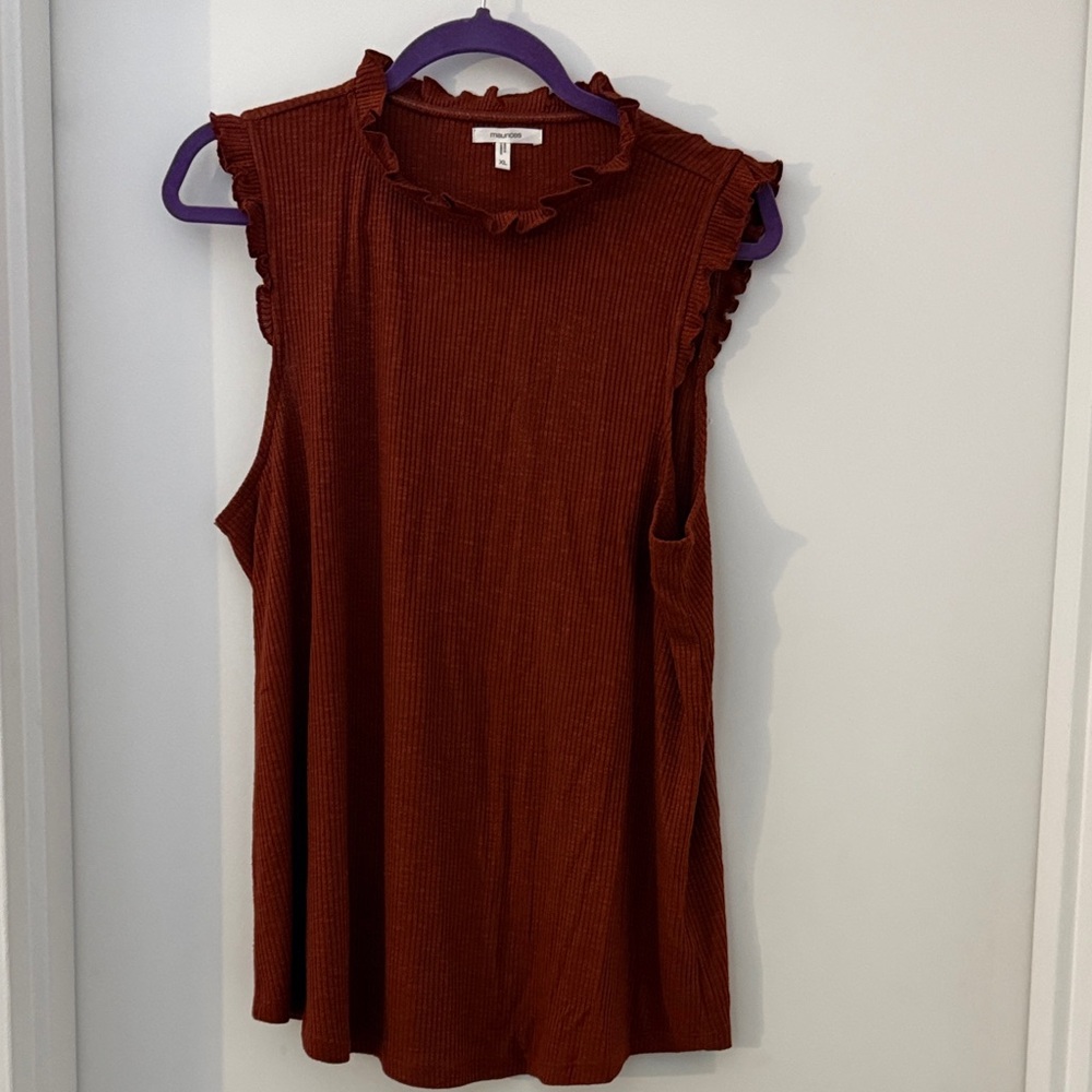 Maurices Sleeveless Ruffled Top in Deep Rust